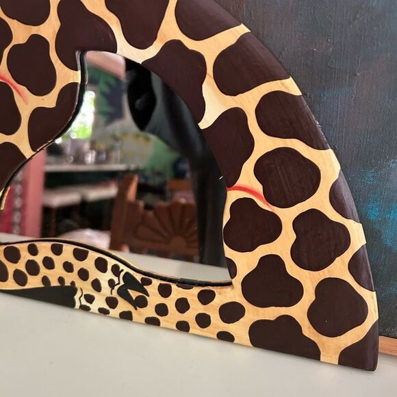 Vintage 90s Giraffe Shaped Wooden Decor Mirror Wall Hanging - Picture 3 of 16